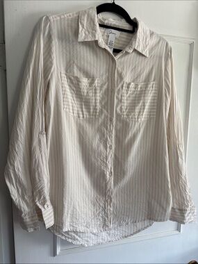 Japna Cream and White Striped Button-Down Shirt